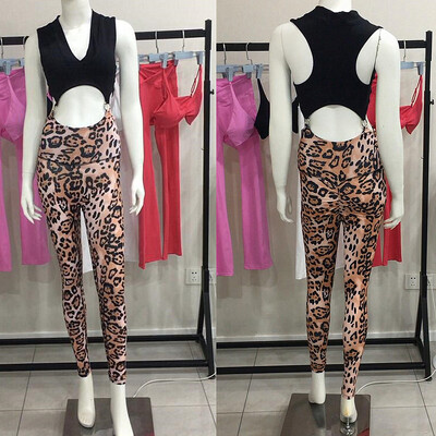 2024 Pad Seperate Sport Bra Scrunch Pant Leopard One Piece Kombinezoni Sieviešu Bodycon Workout Legging Gym Fitness Aktīvas valkāšanas kostīmi