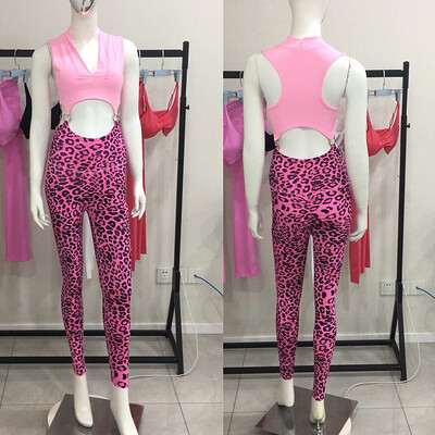 2024 Pad Seperate Sport Bra Scrunch Pant Leopard One Piece Kombinezoni Sieviešu Bodycon Workout Legging Gym Fitness Aktīvas valkāšanas kostīmi