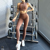 1/2GAB rāvējslēdzējs Leopard Print Sporta vingrošanas jogas komplekti Sieviešu sporta Bdra Scrunch Pants Fitness Legingi Uzvalki Treniņa apģērbi Sieviešu