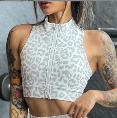 1/2GAB rāvējslēdzējs Leopard Print Sporta vingrošanas jogas komplekti Sieviešu sporta Bdra Scrunch Pants Fitness Legingi Uzvalki Treniņa apģērbi Sieviešu