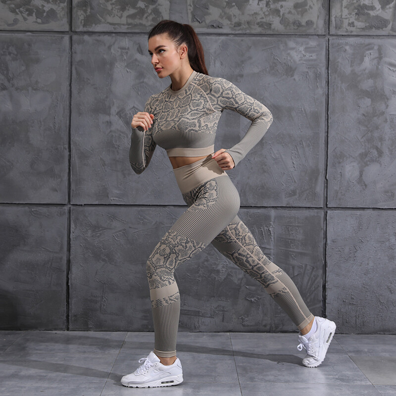 Γυναικεία αθλητική φόρμα γιόγκα 2 τεμαχίων, κομψά, χωρίς ραφές, Serpentine Fitness Kut Lift Παντελόνι Yoga Quick Dry Fitness 2 τεμαχίων