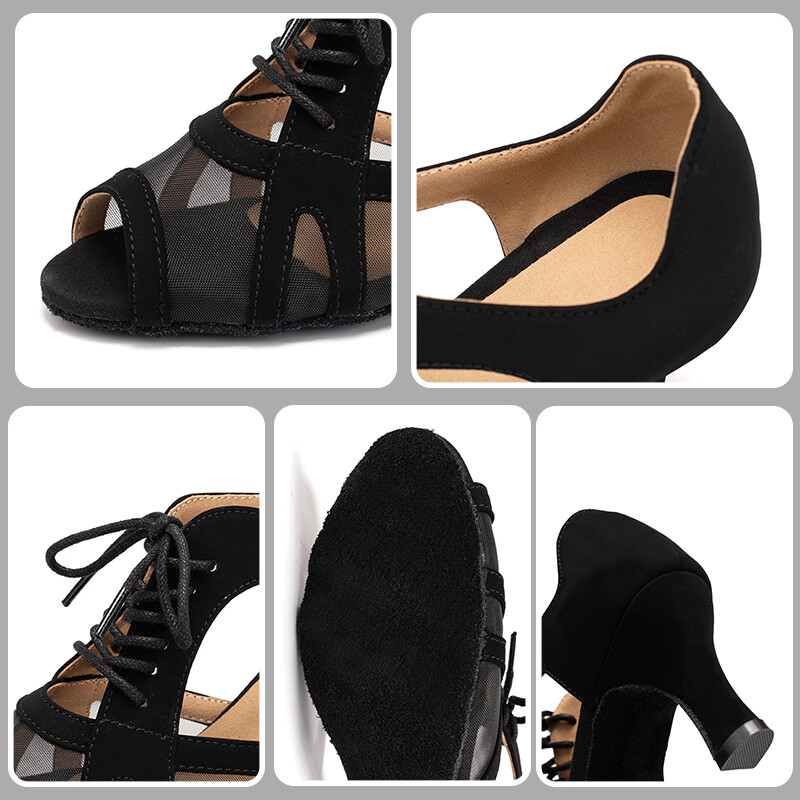 SWDZM Νέα Γυναικεία Παπούτσια χορού Waltz Λαστιχένια σόλα Μαύρα Μοντέρνα Παπούτσια Χορού Σταθερό τακούνι Ballroom Tango Latin Παπούτσια Γυναικεία