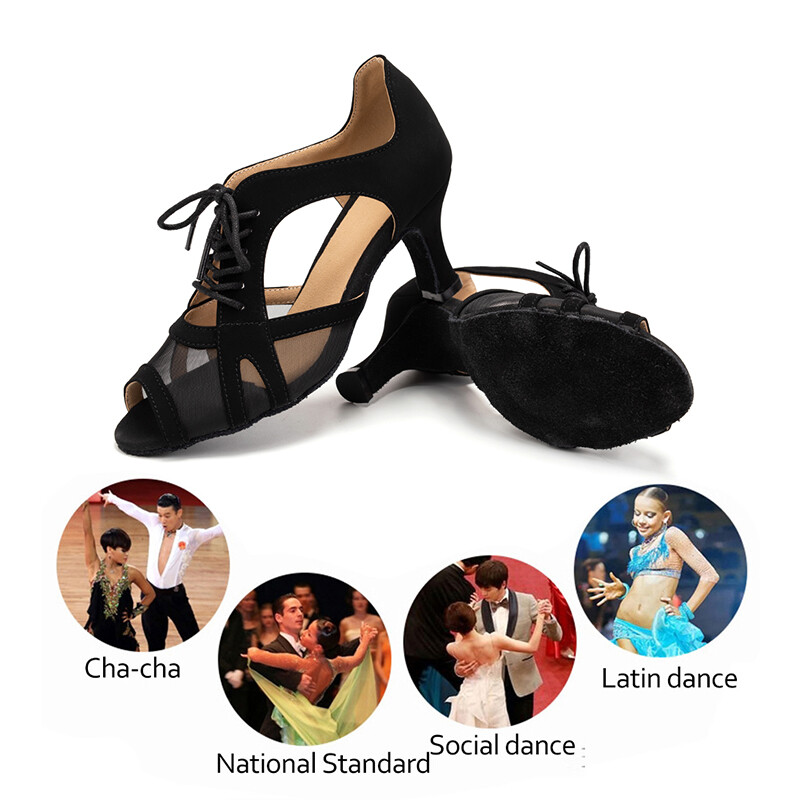 SWDZM Νέα Γυναικεία Παπούτσια χορού Waltz Λαστιχένια σόλα Μαύρα Μοντέρνα Παπούτσια Χορού Σταθερό τακούνι Ballroom Tango Latin Παπούτσια Γυναικεία