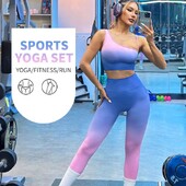 Gradients karājas krāsas kaklasaites krāsu komplekts Sexy Beauty Back Jogas krūštura siksna ar augstu vidukli, paceļ gurnu jogas bikses, 2 daļ.
