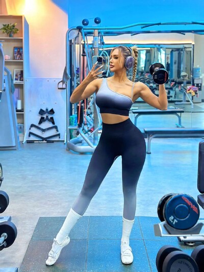 Gradients karājas krāsas kaklasaites krāsu komplekts Sexy Beauty Back Jogas krūštura siksna ar augstu vidukli, paceļ gurnu jogas bikses, 2 daļ.
