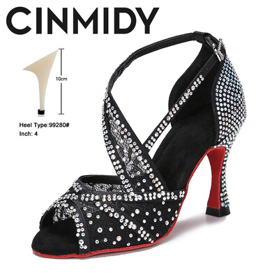 CINMIDY sarkanās zoles latīņu deju apavi sievietēm Tango balles deju apavi Kubas papēža Rhinestone kāzu apavi Sieviešu sandales