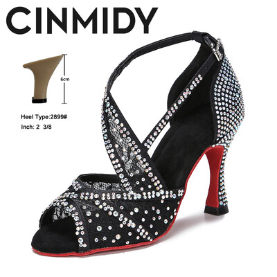 CINMIDY sarkanās zoles latīņu deju apavi sievietēm Tango balles deju apavi Kubas papēža Rhinestone kāzu apavi Sieviešu sandales