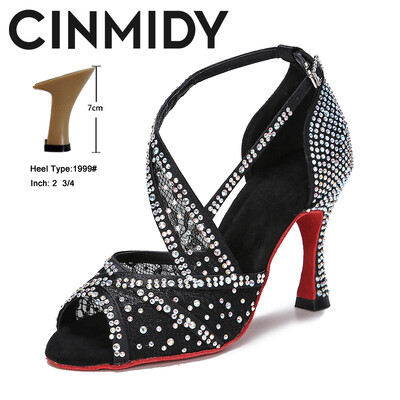 CINMIDY sarkanās zoles latīņu deju apavi sievietēm Tango balles deju apavi Kubas papēža Rhinestone kāzu apavi Sieviešu sandales