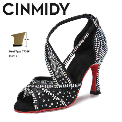 CINMIDY sarkanās zoles latīņu deju apavi sievietēm Tango balles deju apavi Kubas papēža Rhinestone kāzu apavi Sieviešu sandales