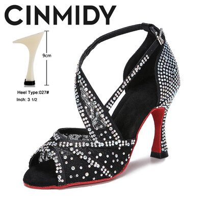 CINMIDY sarkanās zoles latīņu deju apavi sievietēm Tango balles deju apavi Kubas papēža Rhinestone kāzu apavi Sieviešu sandales
