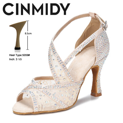 CINMIDY sarkanās zoles latīņu deju apavi sievietēm Tango balles deju apavi Kubas papēža Rhinestone kāzu apavi Sieviešu sandales