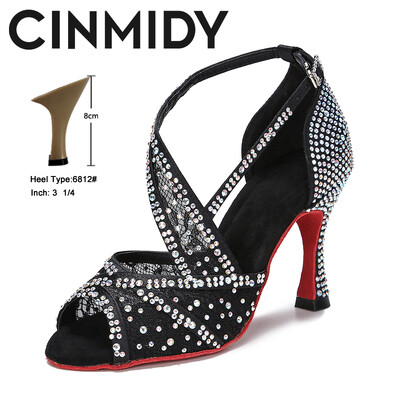 CINMIDY sarkanās zoles latīņu deju apavi sievietēm Tango balles deju apavi Kubas papēža Rhinestone kāzu apavi Sieviešu sandales