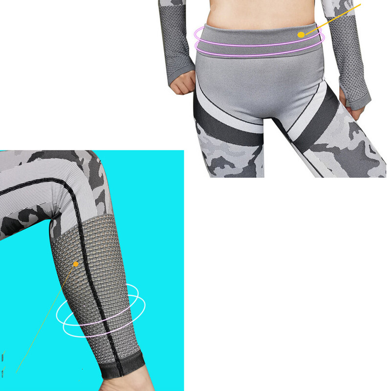 Γυναικεία παντελόνια γιόγκα χωρίς ραφές Crop tops Μακρύ πλέγμα Αθλητικά κολάν ψηλόμεσο Fitness Sport GYM Suits Camo Στενό παντελόνι προπόνησης