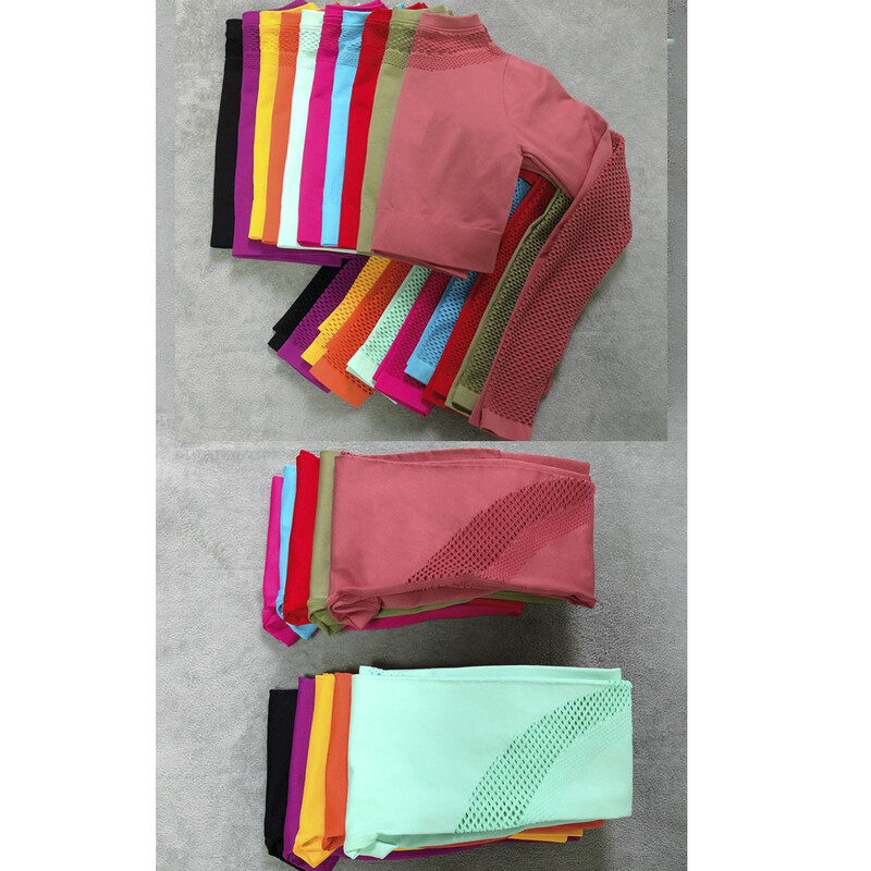 Σετ γιόγκα χωρίς ραφές Hollow Out 2 τμχ Αθλητικά ρούχα Γυναικεία ενεργά ρούχα Μακρυμάνικα Crop Tops Κολάν γυμναστικής γυμναστικής Αθλητική στολή