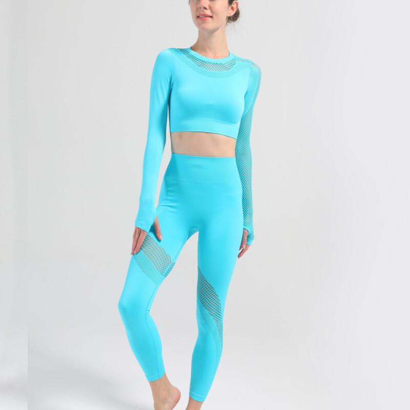 Σετ γιόγκα χωρίς ραφές Hollow Out 2 τμχ Αθλητικά ρούχα Γυναικεία ενεργά ρούχα Μακρυμάνικα Crop Tops Κολάν γυμναστικής γυμναστικής Αθλητική στολή