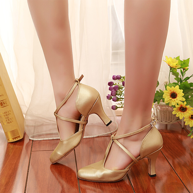 DKZSYIM Μαύρα λάτιν παπούτσια χορού Close toes Δερμάτινα παπούτσια χορού χορού τανγκό Μαλακές σόλες σουέτ σε σχήμα T για πάρτι Παπούτσια χορού Hells