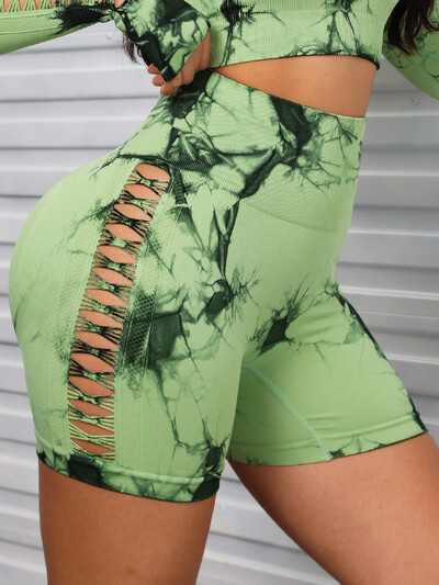 Γυμναστήριο Hollow Out Γυναικείο Σετ μπλουζών για γυμναστική χωρίς ραφή αθλητικά σορτς σετ Tie Dye Running Outdoors T-shirt