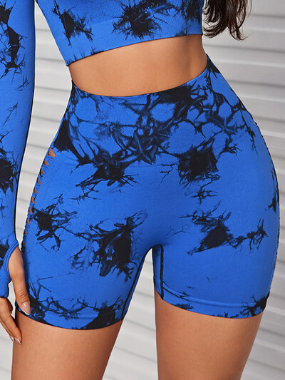 Γυμναστήριο Hollow Out Γυναικείο Σετ μπλουζών για γυμναστική χωρίς ραφή αθλητικά σορτς σετ Tie Dye Running Outdoors T-shirt