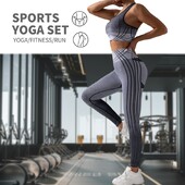 Jauns sieviešu bezšuvju jogas uzvalks 2-daļīgs krūšturis + garas bikses ar augstu vidukli Fitness ar augstu elastīgu sporta topu