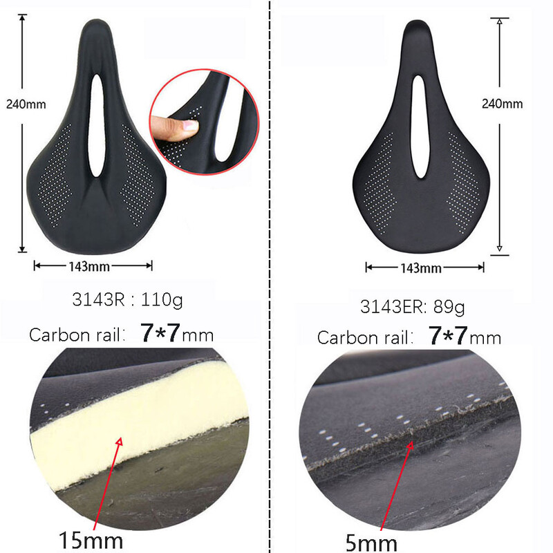 ELITAONE Road/Mtb Bike Saddle 240x143mm Carbon Fiber Round Rail 7*7mm Super Light 89g 3143ER