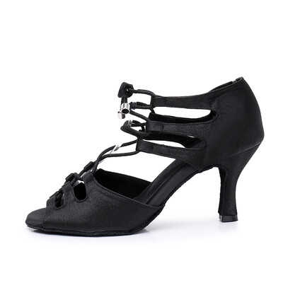 DILEECHI Black Satin Latīņamerikas deju apavi Sieviešu balles deju apavi plati/ šauri pēdu salsa augstpapēžu mīksta ārējā zole, koriģēts platums