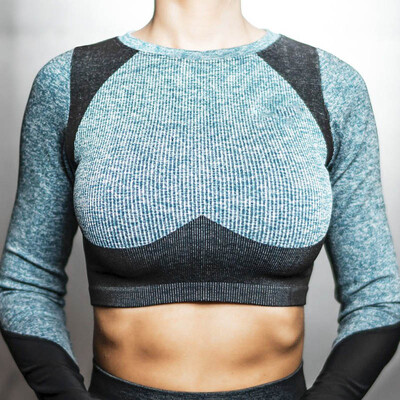 Jauni sieviešu garās piedurknes Crop Top Skinny Yoga Bikses ar augstu vidukli legingi Sporta apģērbi Apģērbi Treniņtērps Sporta apģērbi Jogas komplekti Tērpi