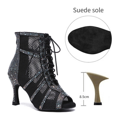 Sieviešu deju zābaki Meiteņu Latīņamerikas deju džeza apavi Pilnīgi spīdīgi Rhinestone deju zābaki pielāgoti augsti papēži