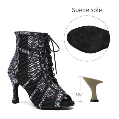 Sieviešu deju zābaki Meiteņu Latīņamerikas deju džeza apavi Pilnīgi spīdīgi Rhinestone deju zābaki pielāgoti augsti papēži