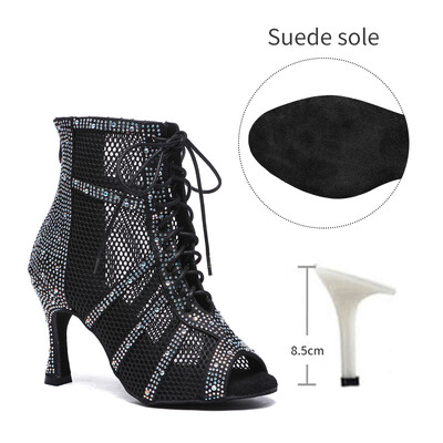 Sieviešu deju zābaki Meiteņu Latīņamerikas deju džeza apavi Pilnīgi spīdīgi Rhinestone deju zābaki pielāgoti augsti papēži