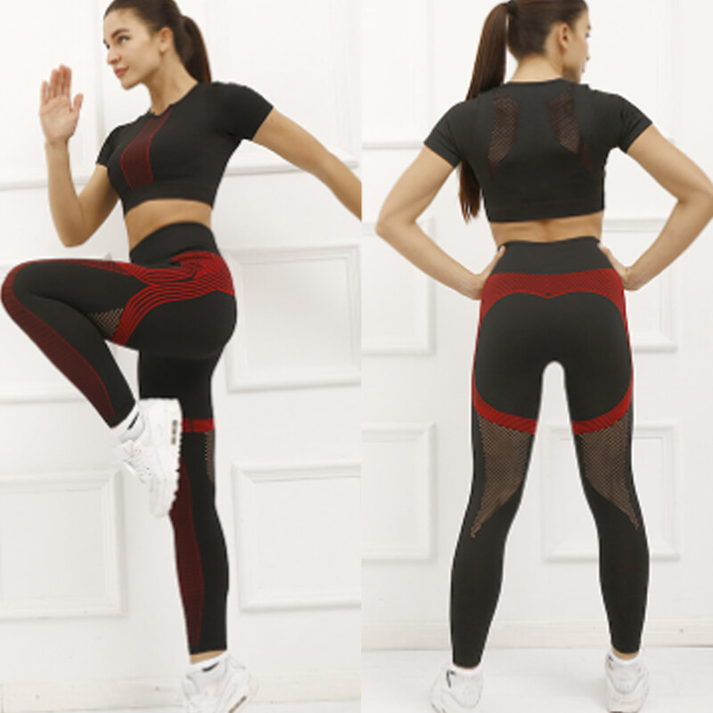 Bešavni ženski set za jogu Sportska odjeća za vježbanje Odjeća za teretanu Aktivna odjeća Skraćene majice za fitness Tajice s visokim strukom Sportsko odijelo