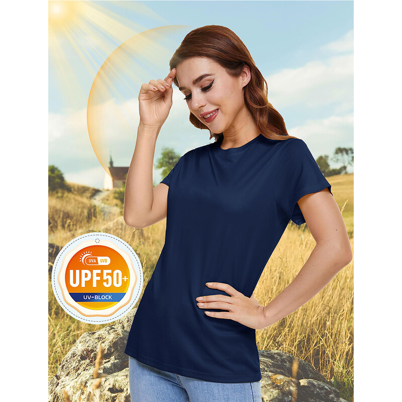 MAGCOMSEN moteriški marškinėliai trumpomis rankovėmis, UPF 50+ apsauga nuo saulės greitai išdžiūvusi, drėgmę sugerianti kasdieninė vasarinė marškinėlė