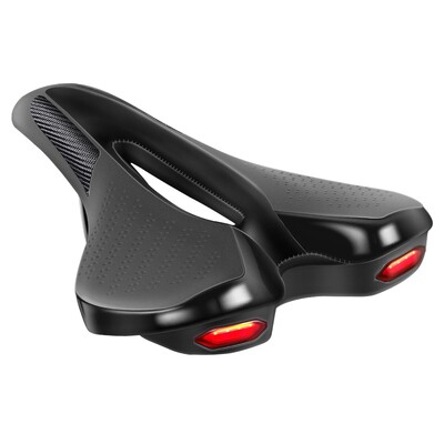 Velosipēdu šosejas MTB velosēdeklis ar brīdinājuma aizmugurējo lukturi, USB uzlāde kalnu riteņbraukšanas sacīkšu PU elpojošs mīksts sēdekļa spilvens