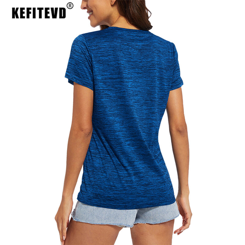 KEFITEVD Vasaras Ātri Dry T-krekli Sieviešu pārgājienu krekli ar īsām piedurknēm Sporta zāle Skriešanas viegls T-krekls Jogas Treniņam Sporta topi