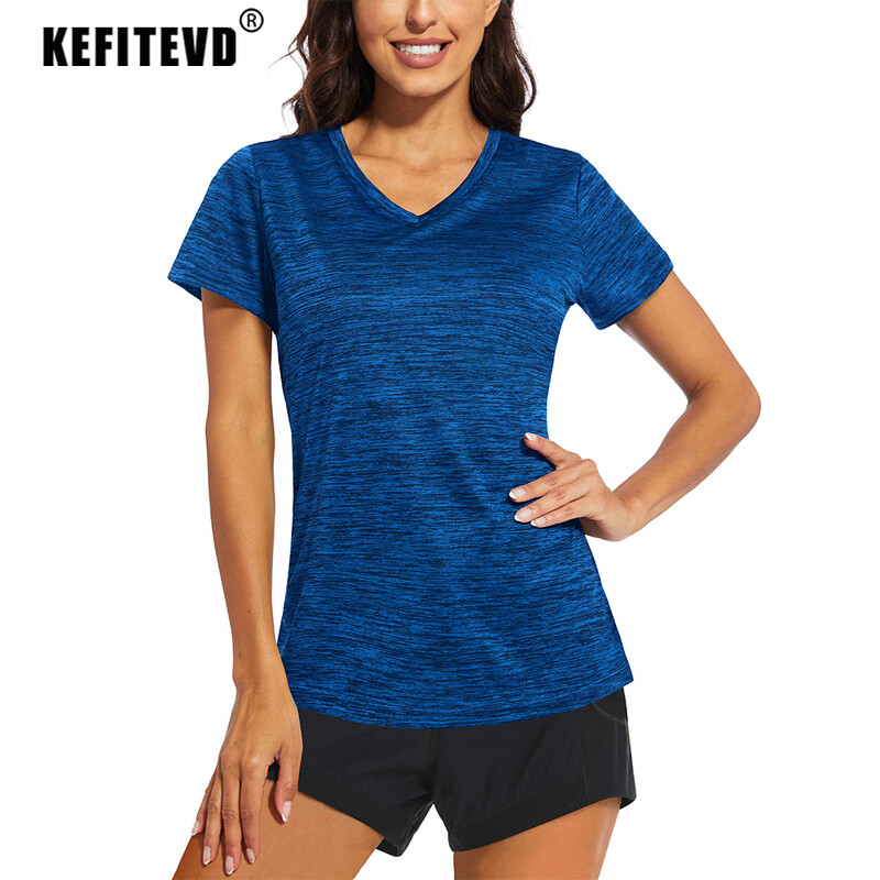 KEFITEVD Vasaras Ātri Dry T-krekli Sieviešu pārgājienu krekli ar īsām piedurknēm Sporta zāle Skriešanas viegls T-krekls Jogas Treniņam Sporta topi