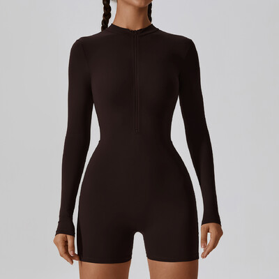 Rāvējslēdzējs ar garām piedurknēm Jogas Apģērbi Sporta Apģērbi Sieviešu Kombinezons Sporta zāle Push Up Treniņa Apģērbi Fitness Sports Stretch Bodysuit Jogas Komplekts