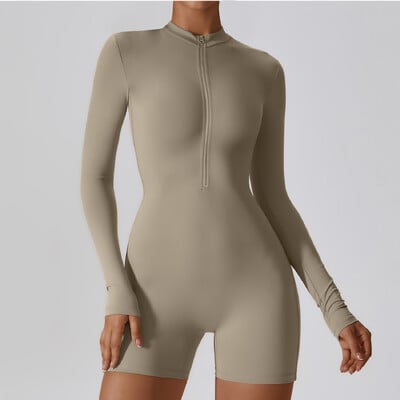 Rāvējslēdzējs ar garām piedurknēm Jogas Apģērbi Sporta Apģērbi Sieviešu Kombinezons Sporta zāle Push Up Treniņa Apģērbi Fitness Sports Stretch Bodysuit Jogas Komplekts