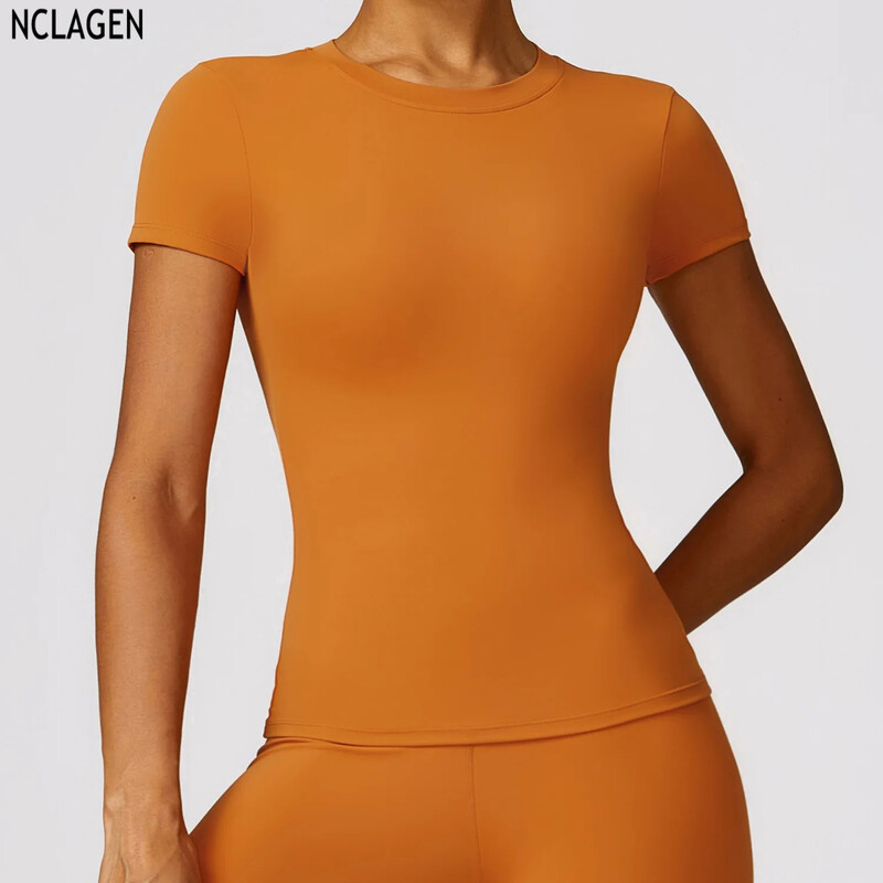 NCLAGEN T krekls ar īsām piedurknēm Sieviešu sporta apģērbs Skriešanas treniņš apaļš kakla Elpojošs vingrošanas zāle Jogas Fitness Aktīvs T-krekls