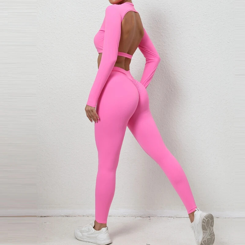 Trenažieru zāles komplekts Sieviešu jogas apģērbu treniņu komplekti Sieviešu 2024. gada sporta apģērbs sievietēm ar garām piedurknēm sporta apģērbs, rozā sarkans, treniņtērps