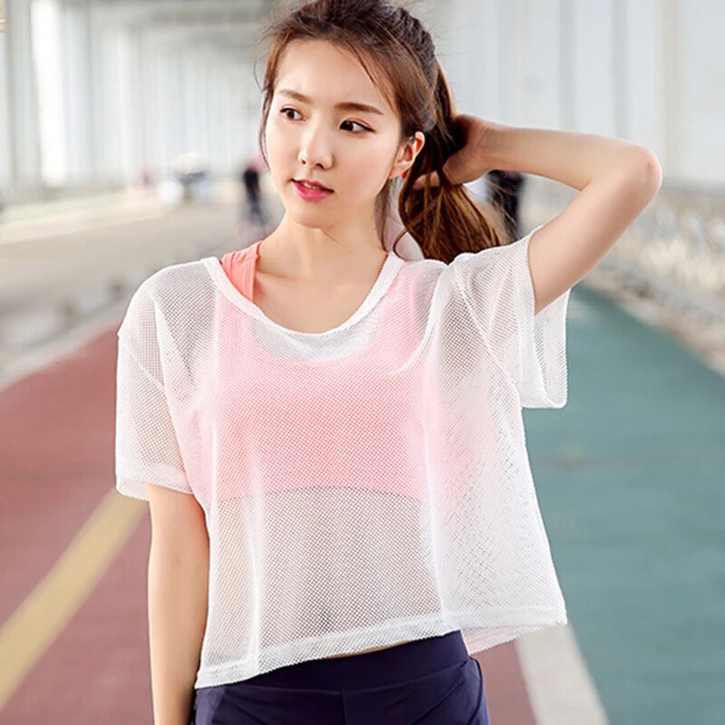 Moterų jogos tuščiaviduriai tinkliniai marškinėliai, sportiniai, kvėpuojantys greitai išdžiūsta, bėgimo treniruoklių salė, treniruoklių salė