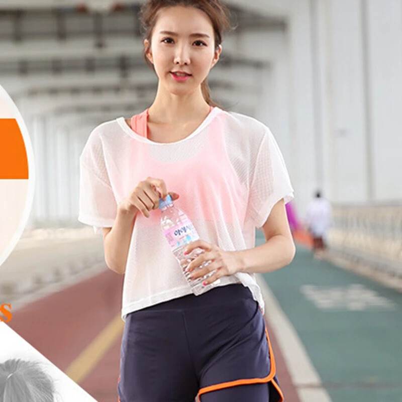 Moterų jogos tuščiaviduriai tinkliniai marškinėliai, sportiniai, kvėpuojantys greitai išdžiūsta, bėgimo treniruoklių salė, treniruoklių salė
