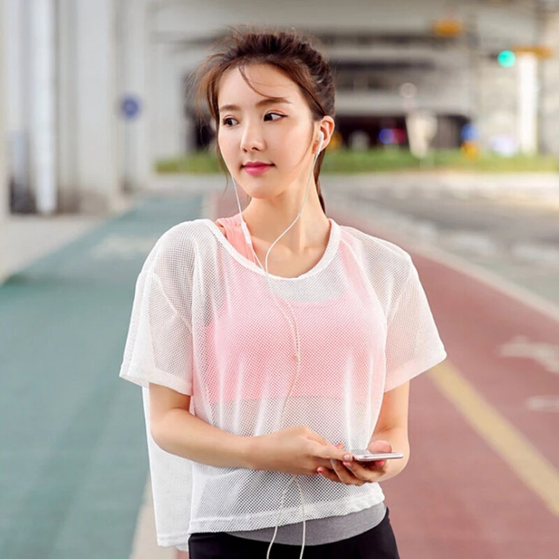 Moterų jogos tuščiaviduriai tinkliniai marškinėliai, sportiniai, kvėpuojantys greitai išdžiūsta, bėgimo treniruoklių salė, treniruoklių salė