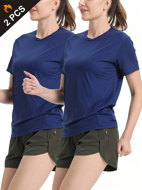 2 gab sieviešu vienkrāsains īpaši viegls ātri nožūstošs sporta T-krekls, elpojošs viegls tops fitnesa treniņiem, treniņiem, skriešanas zālei