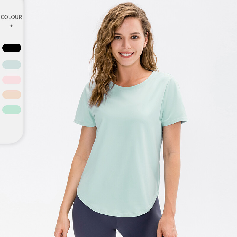 Moteriški jogos sportiniai marškinėliai trumpomis rankovėmis, laisvalaikio sportiniai marškinėliai sportui.