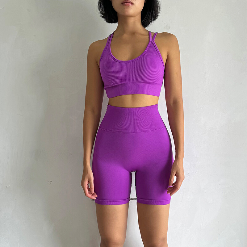 2GB bezšuvju sieviešu jogas komplekts vingrošanas sporta apģērbs sporta krūšturis un šorti ar augstu vidukli, fitnesa treniņu uzvalks, paceļams, īss, šaurs uzvalks