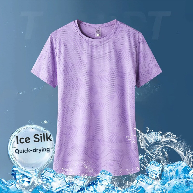 Sieviešu ledus zīda bezrētu T-krekls ar īsām piedurknēm vasaras ērts un foršs āra skriešanas ātri žūstošs pāris sporta T-krekls