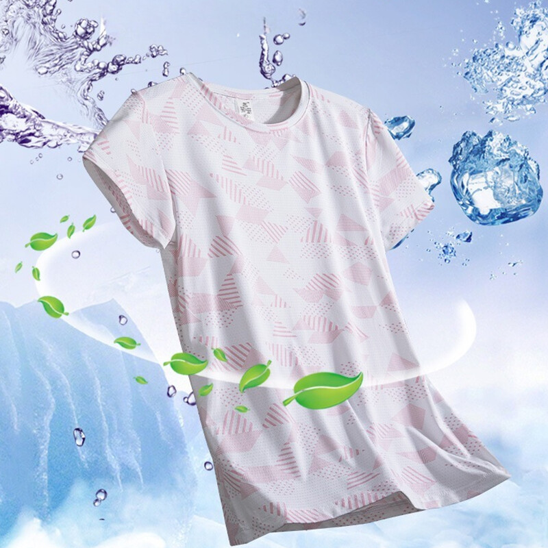 Sieviešu ledus zīda bezrētu T-krekls ar īsām piedurknēm vasaras ērts un foršs āra skriešanas ātri žūstošs pāris sporta T-krekls