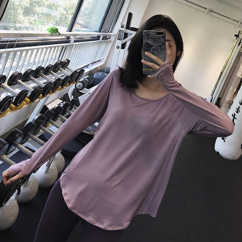 Brīvs T-krekls treniņam ar garām piedurknēm joga sievietēm Sporta T-krekli Sieviešu Fitness Skriešana Sporta zāle Blūze Treniņš Sieviešu apģērbi