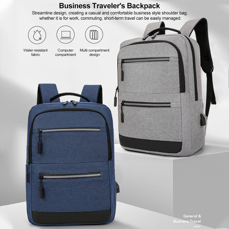 15,6 collu klēpjdatora un planšetdatora mugursoma, vairāku kabatu, ūdensnecaurlaidīga Oksfordas auduma atstarojoša sloksne, USB interfeisa soma