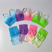 Gradients muguras vingrojumu komplekts Sieviešu ātrskrējiena sporta krūšturi legingi 2GB uzvalks biksu kontrasts joga fitnesa tvertni Crop top apģērbi