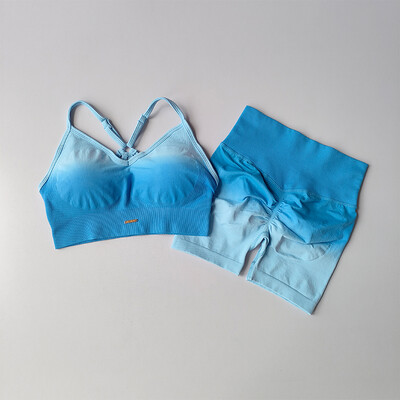 Gradients muguras vingrojumu komplekts Sieviešu ātrskrējiena sporta krūšturi legingi 2GB uzvalks biksu kontrasts joga fitnesa tvertni Crop top apģērbi